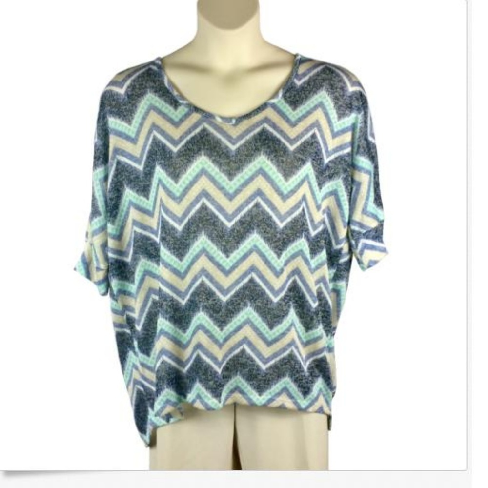 Bongo Plus Knit Top Crochet Lace Back Chevron